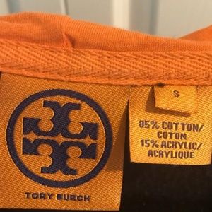 TORY BURCH NAVY & ORANGE HOODIE LOGO SWEATSHIRT, S